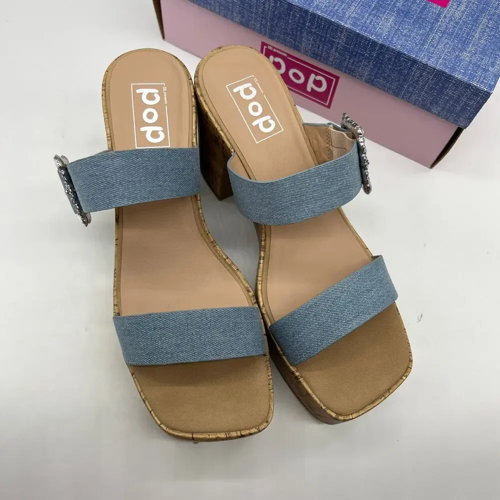 Pop Womens Sharice Heeled Sandals Denim Light Blue Size 11M